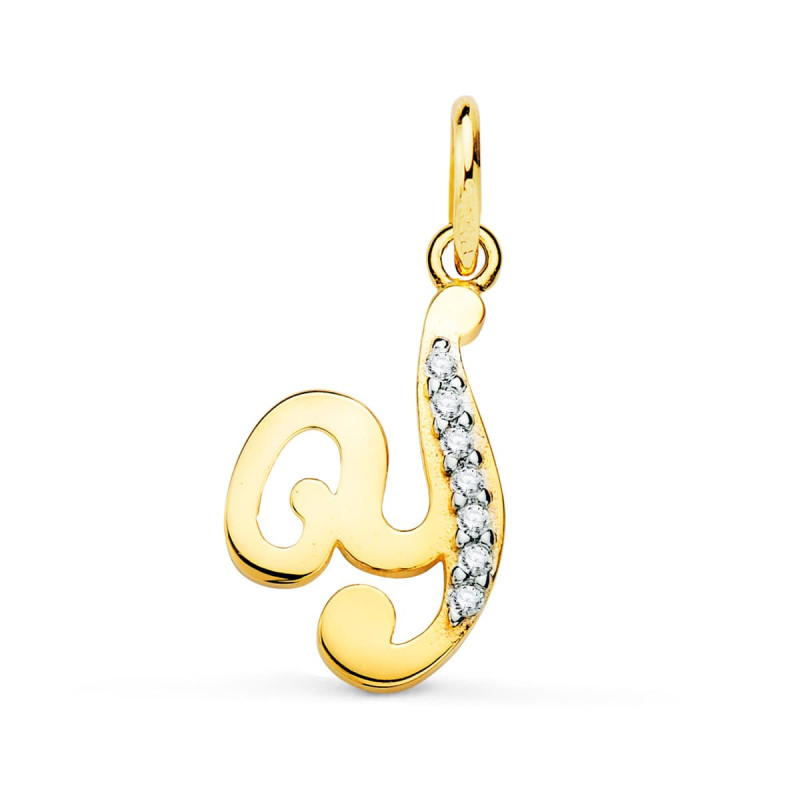 9K COLGANTE ORO AMARILLO LETRA Y CIRCONITA 15X12 MM