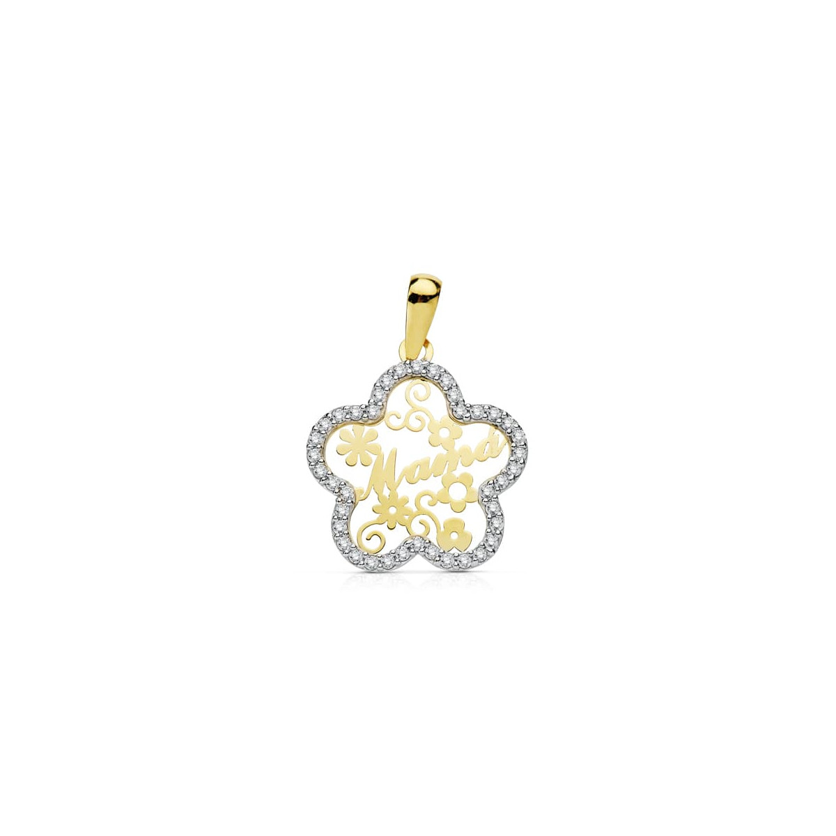 9K COLGANTE ORO BICOLOR MAMA CIRCONITA FLOR 18 MM