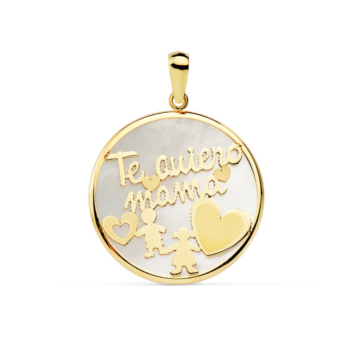 9K COLGANTE ORO AMARILLO MAMA NACAR NIÑO Y NIÑA 20 MM