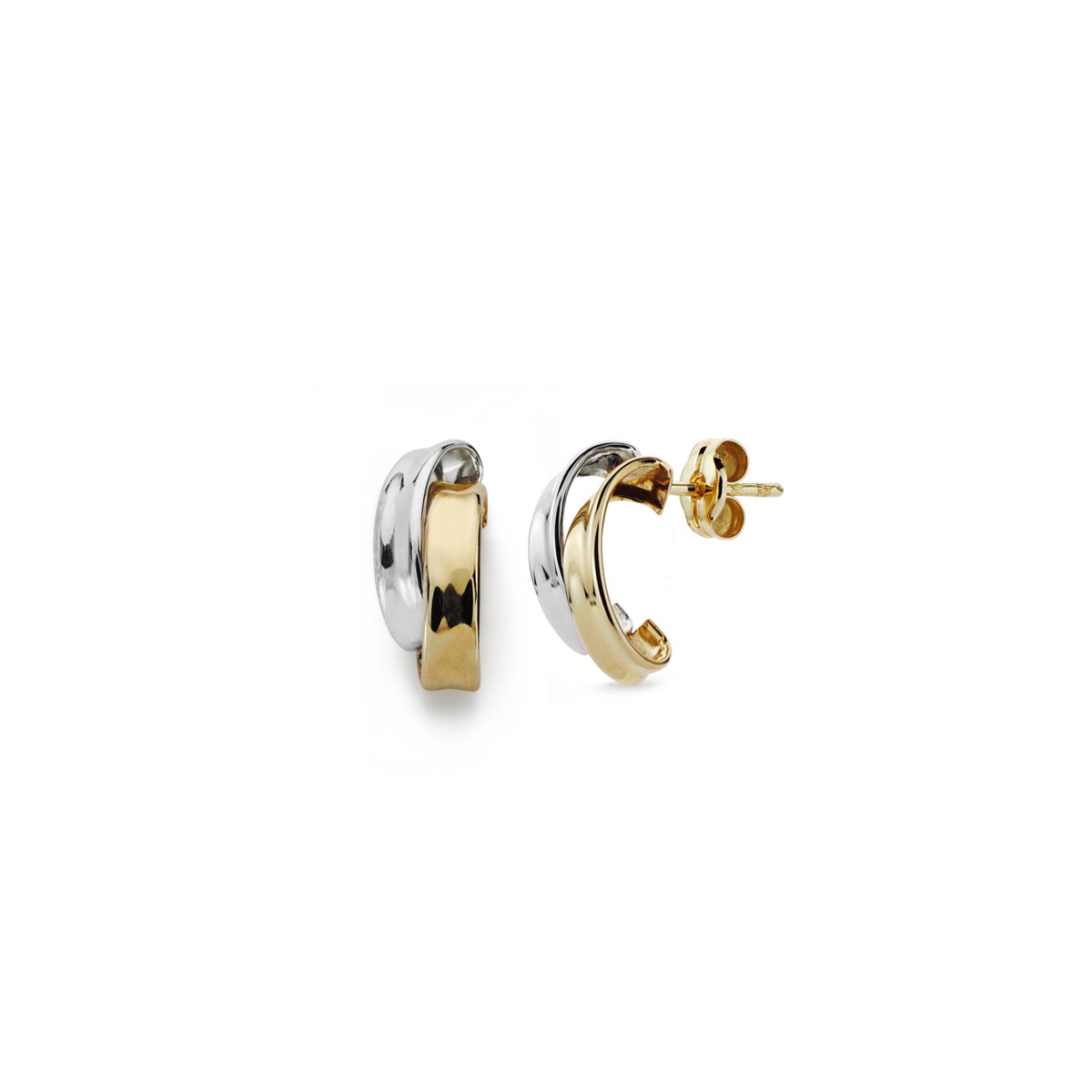 9K PENDIENTES BANDAS BICOLOR 14X6 MM CIERRE PRESION