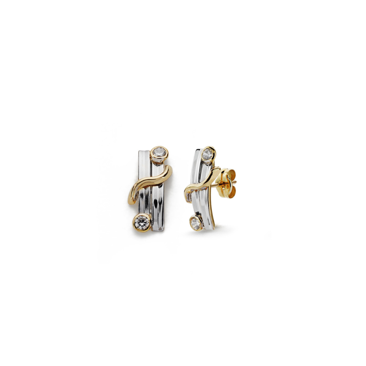 9K PENDIENTES BICOLOR 15X6 MM CIERRE PRESION