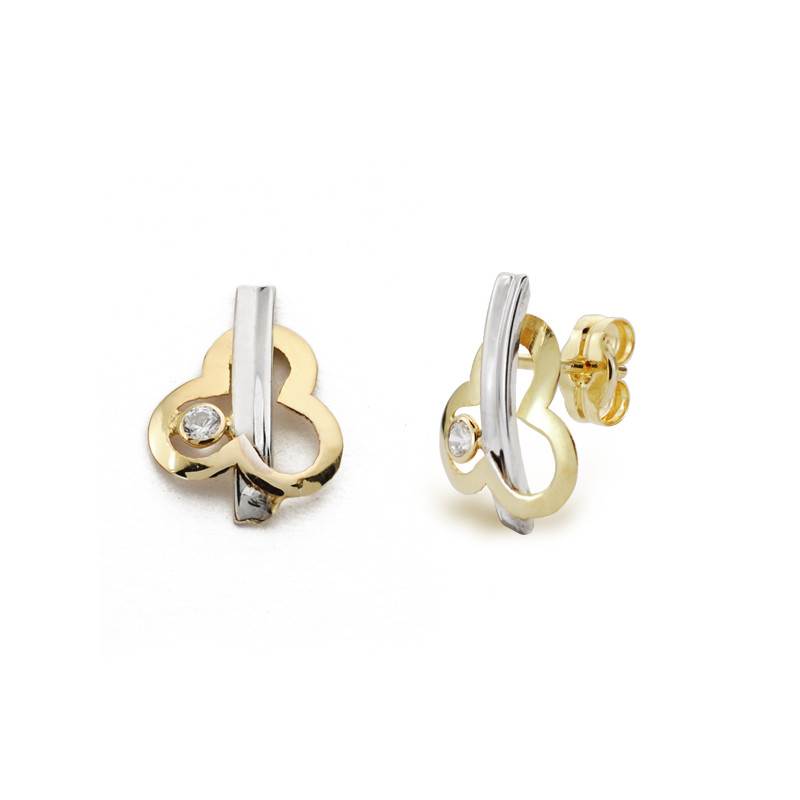 9K PENDIENTES BICOLOR CIRCONITA 12X9 MM CIERRE PRESION