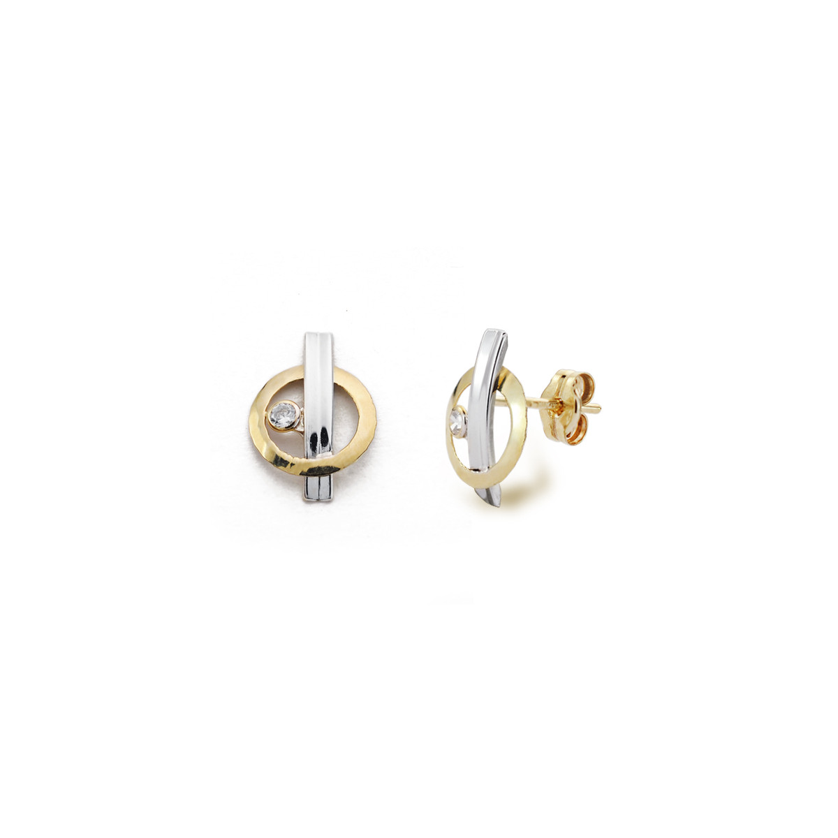 9K PENDIENTES ORO BICOLOR CIRCONITA 12X8 MM CIERRE PRESION