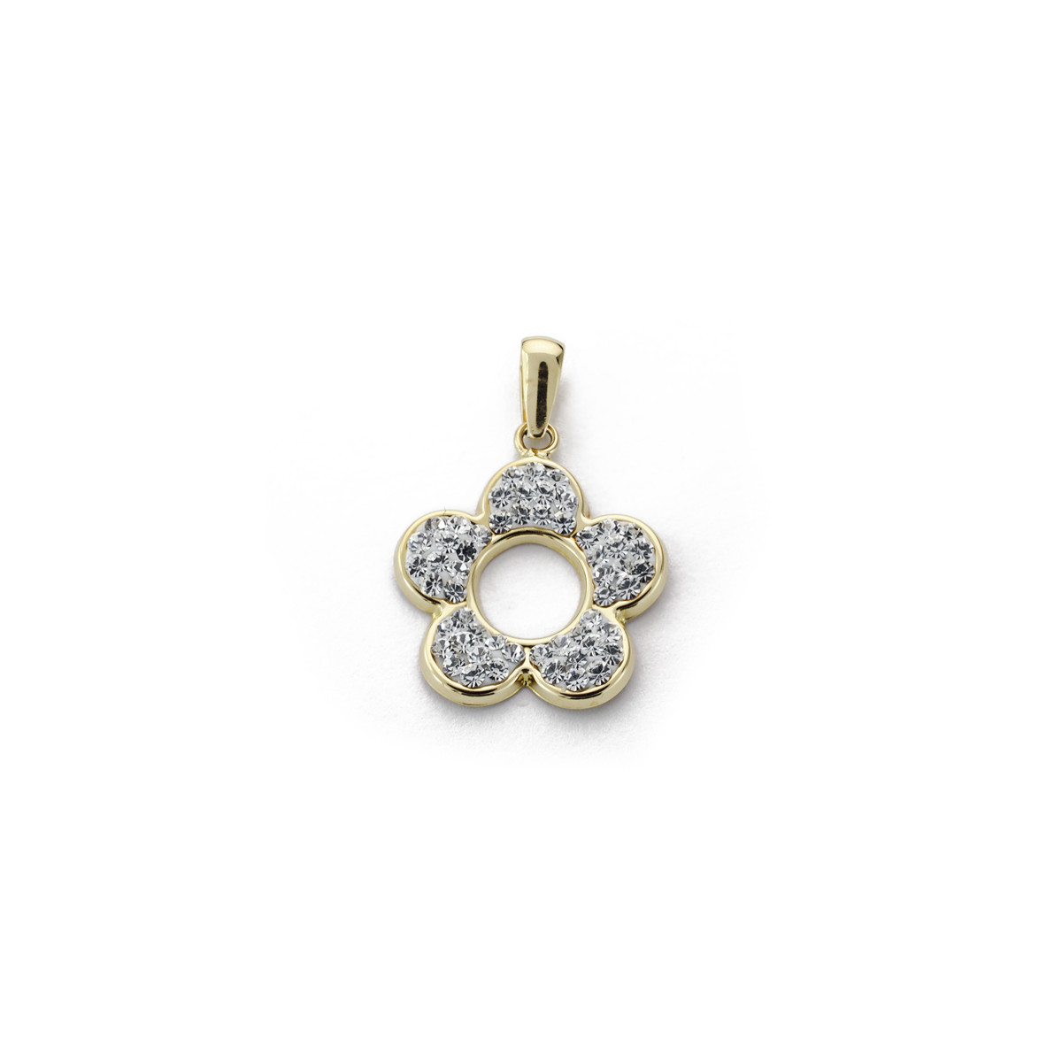 9K COLGANTE ORO AMARILLO FLOR CIRCONITA 16X14 MM