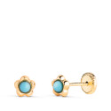 9K PENDIENTES ORO AMARILLO FLOR CON TURQUESAS DE 2,4MM. MEDIDA: 5,3 X 5MM. CIERRE TUERCA