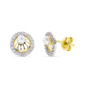 9K PENDIENTES ORO BICOLOR REDONDOS CON PERLA 3MM Y CIRCONITA 8 MM PRESION