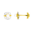 9K PENDIENTES ORO BICOLOR CALADOS CON PERLA 6X5 MM CIERRE TUERCA 9K PENDIENTES ORO BICOLOR CALADOS CON PERLA 6X5 MM CIERRE TUERCA