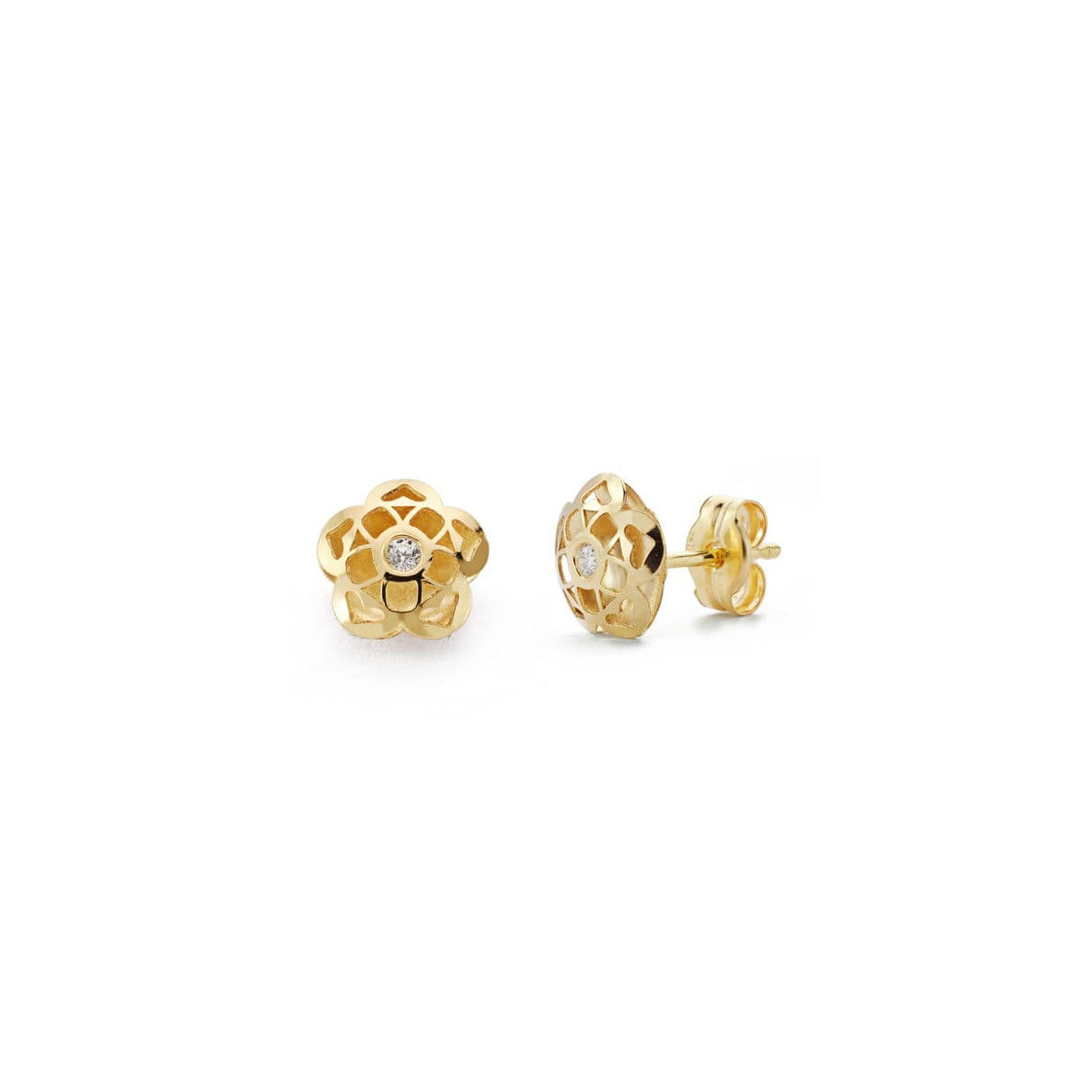 9K PENDIENTES ORO AMARILLO FLOR 7X7 MM CIERRE PRESION