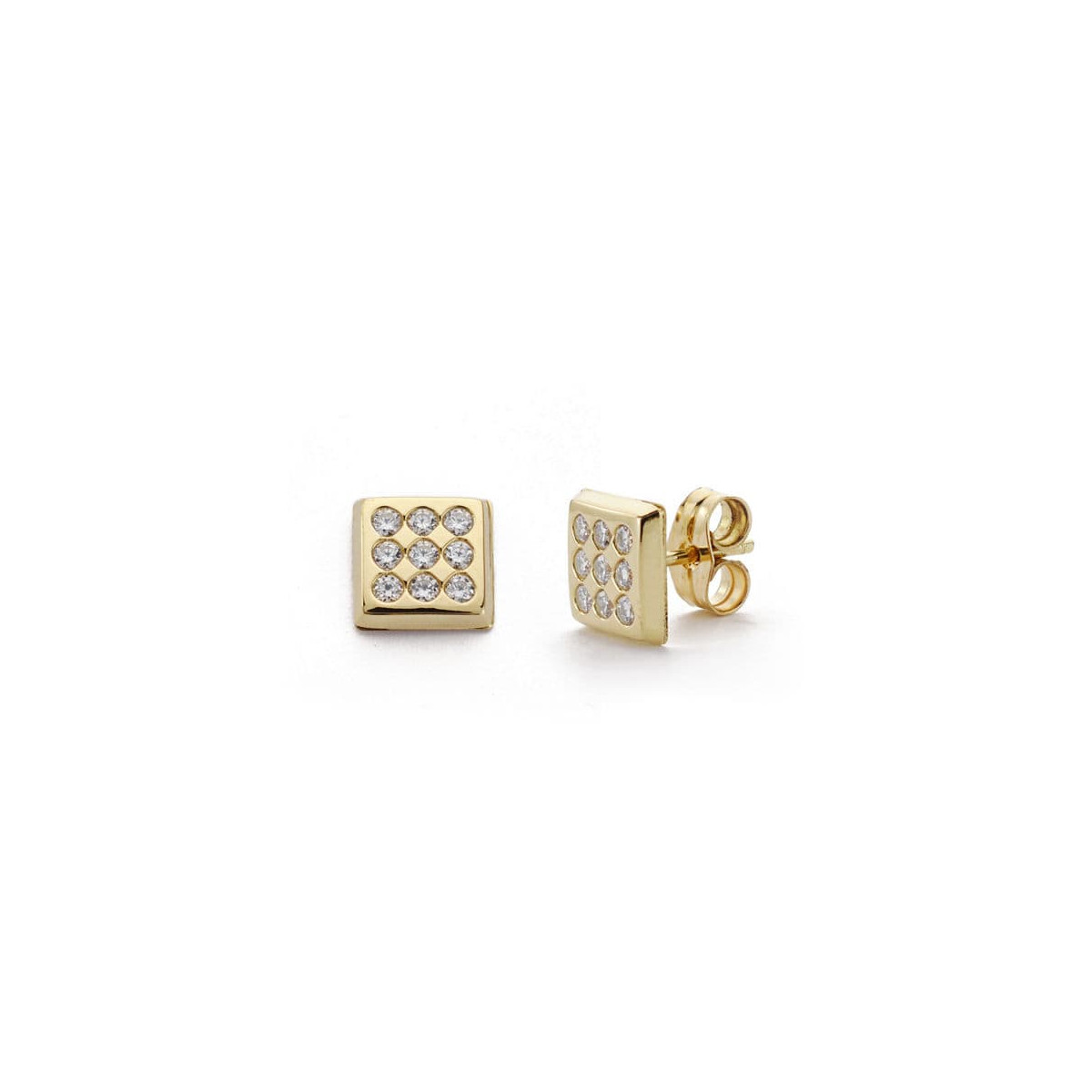 9K PENDIENTES ORO AMARILLO CUADRADOS 7X7 MM CIERRE PRESION