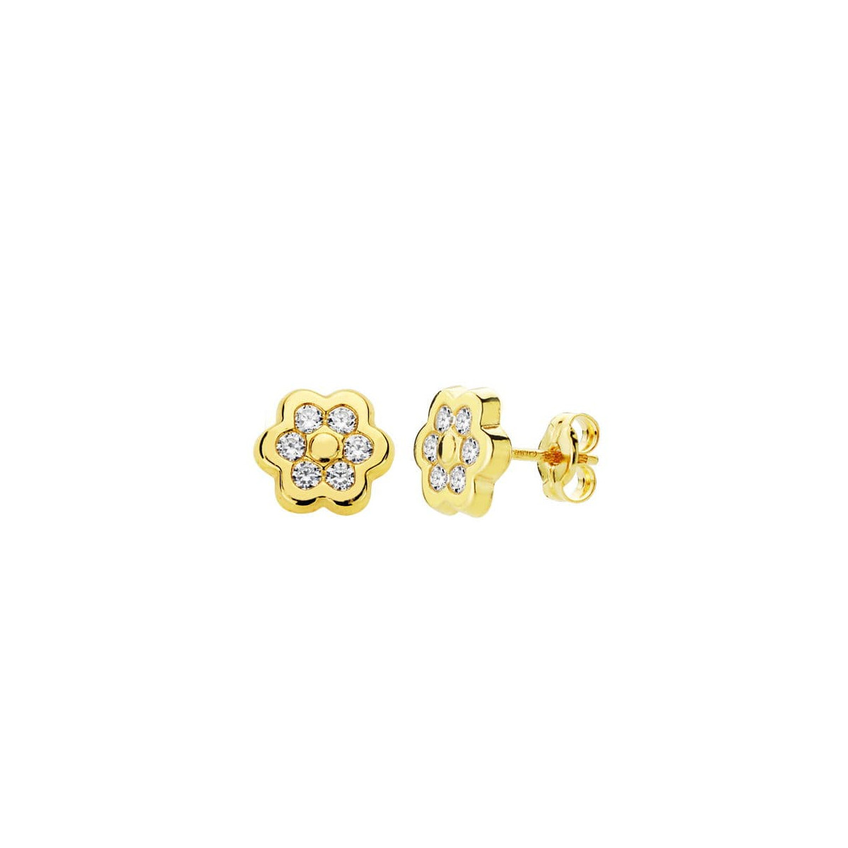 9K PENDIENTES ORO AMARILLO FLOR 7X7 MM CIERRE PRESION