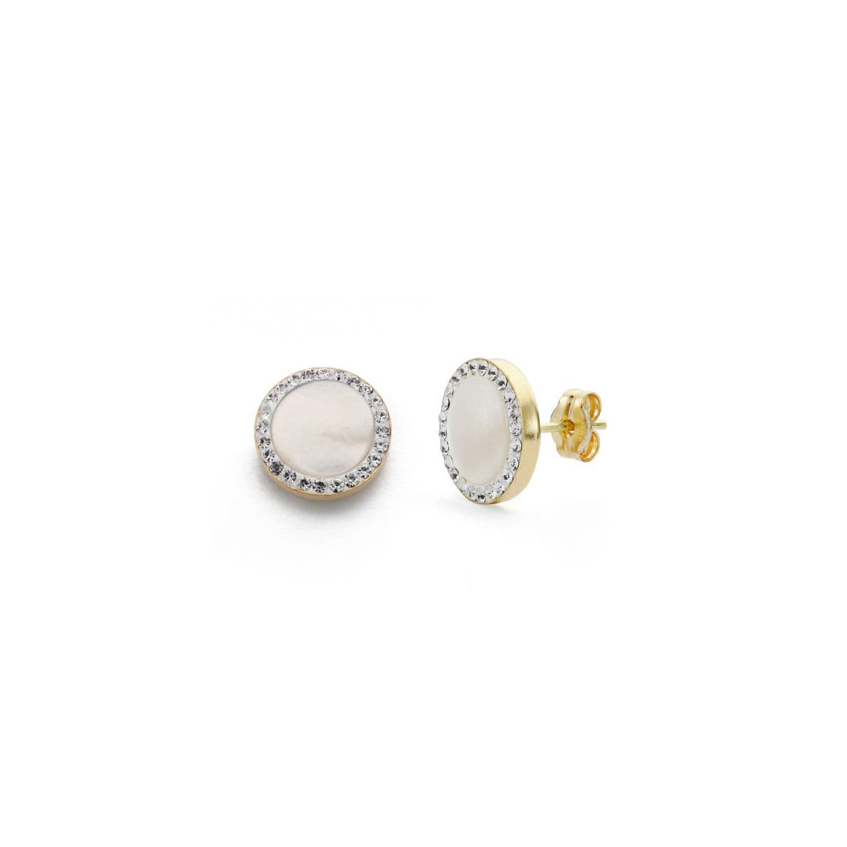 9K PENDIENTES ORO AMARILLO NACAR Y CIRCONITA 11 MM CIERRE PRESION