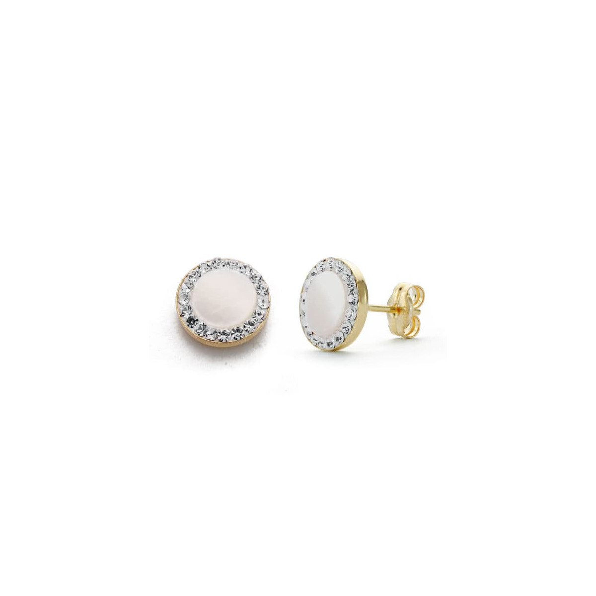 9K PENDIENTES ORO AMARILLO NACAR CIRCONITA 8 MM CIERRE PRESION