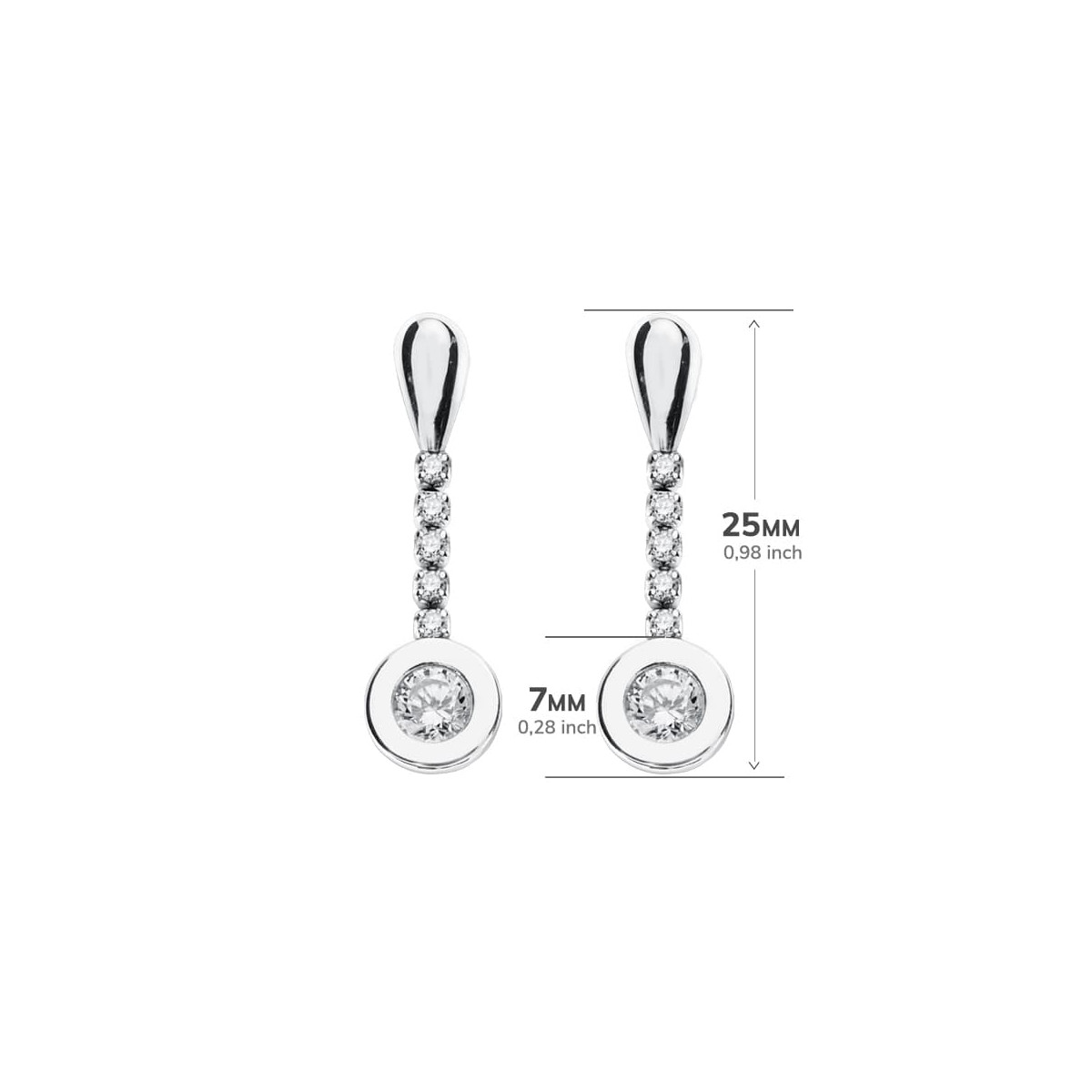 9K PENDIENTES ORO BLANCO LARGOS CON CIRCONITA 25X7 MM CIERRE PRESION