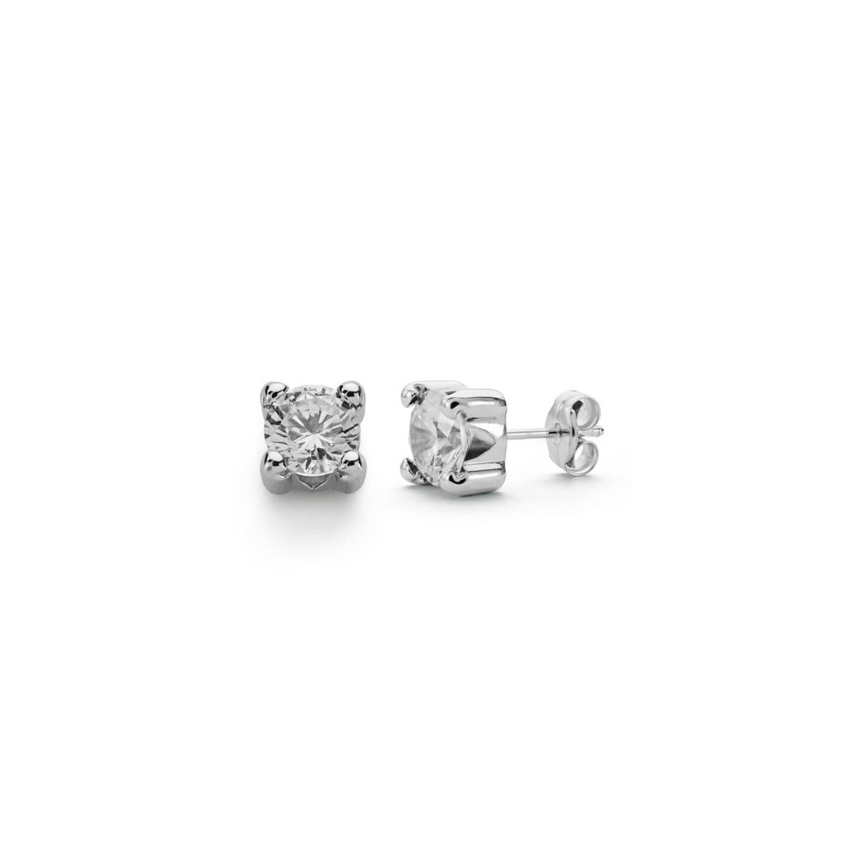 9K PENDIENTES ORO BLANCO CIRCONITA 6.5 MM 4 GARRAS CIERRE PRESION