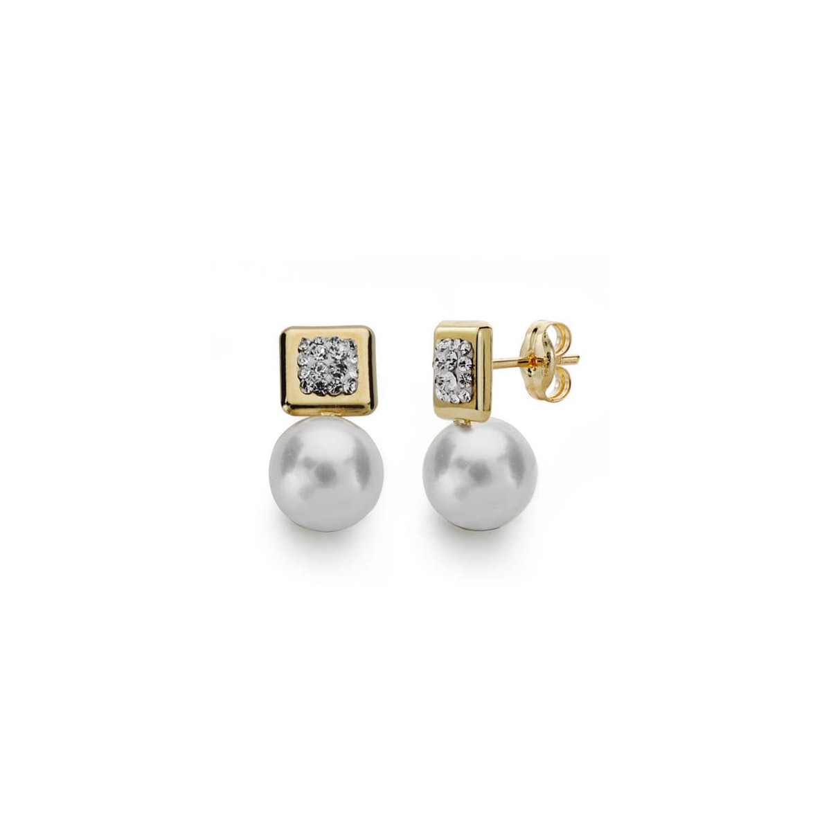 9K PENDIENTES ORO AMARILLO PERLA 7.5-8 MM TOTAL 14X8 MM CIERRE PRESION