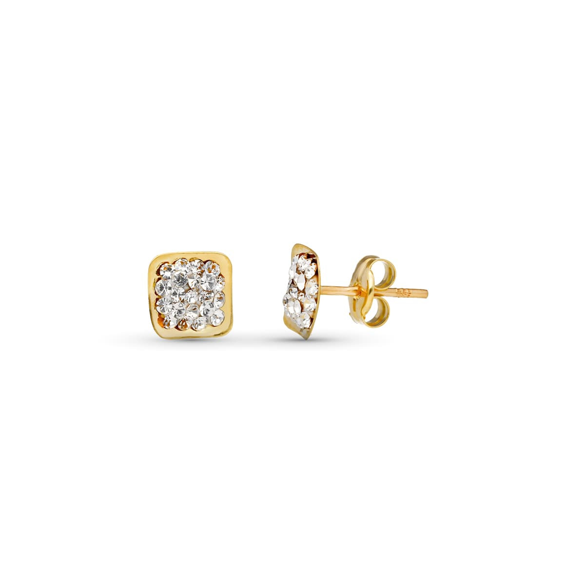 9K PENDIENTES ORO AMARILLO CUADRADOS CON CIRCONITAS 6X6 MM. CIERRE PRESION