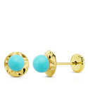 9K PENDIENTES ORO AMARILLO ORLA TALLADA Y TURQUESAS DE 5 MM 7 MM CIERRE TUERCA 9K PENDIENTES ORO AMARILLO ORLA TALLADA Y TURQUESAS DE 5 MM 7 MM CIERRE TUERCA