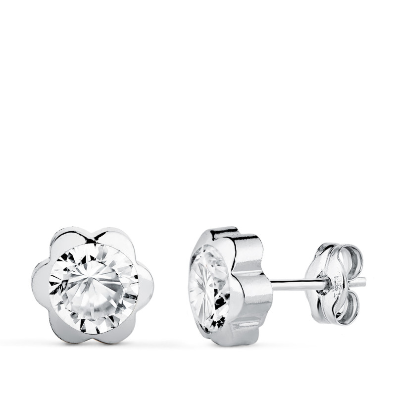 9K PENDIENTES ORO BLANCO MARGARITA LIGERA 6X6 MM CIERRE PRESION