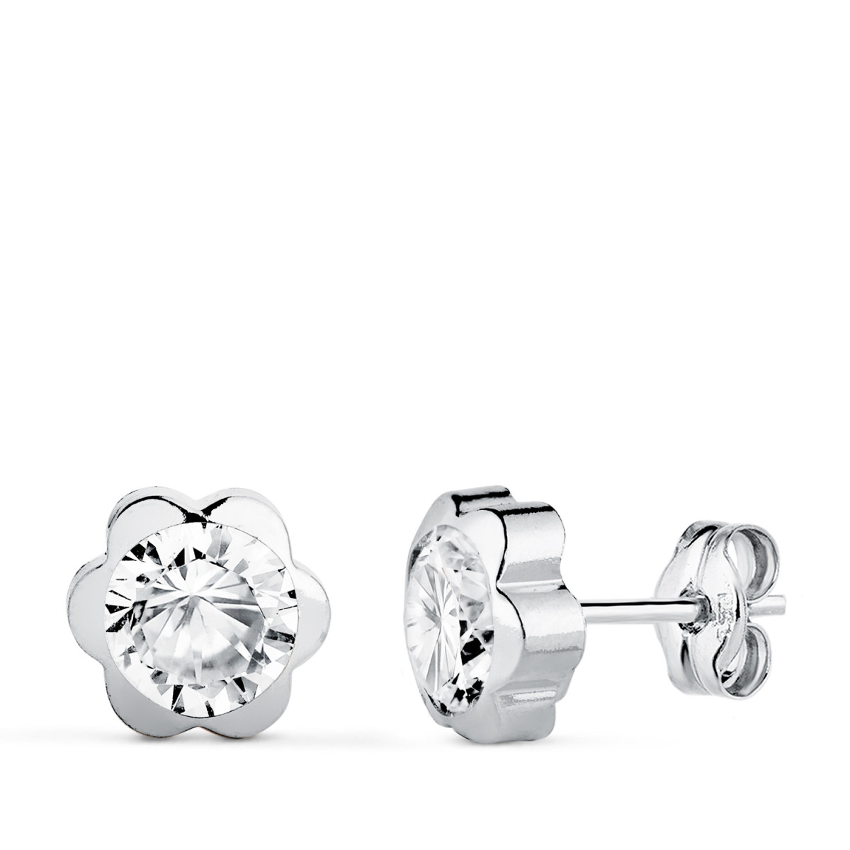 9K PENDIENTES ORO BLANCO MARGARITA LIGERA 6X6 MM CIERRE PRESION