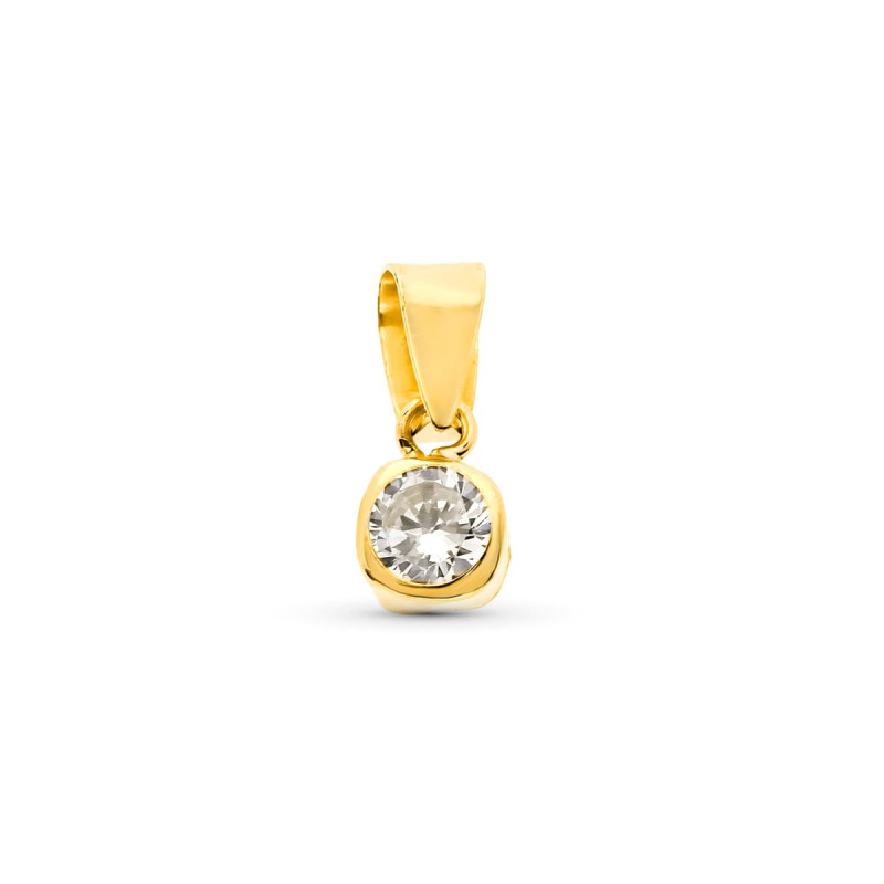 9K COLGANTE ORO AMARILLO CHATON CUADRADO CON CIRCONITA. ANCHO: 4 MM