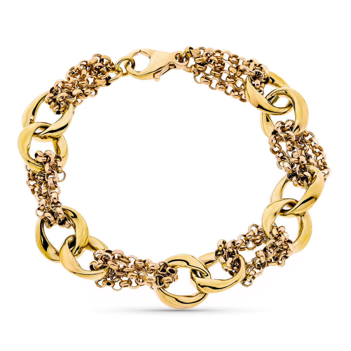 9K PULSERA ORO AMARILLO HUECA TRICOLOR 18CM