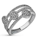 9K SORTIJA ORO BLANCO BANDAS CON MOTIVOS REDONDOS Y CIRCONITAS. ANCHO: 10 MM