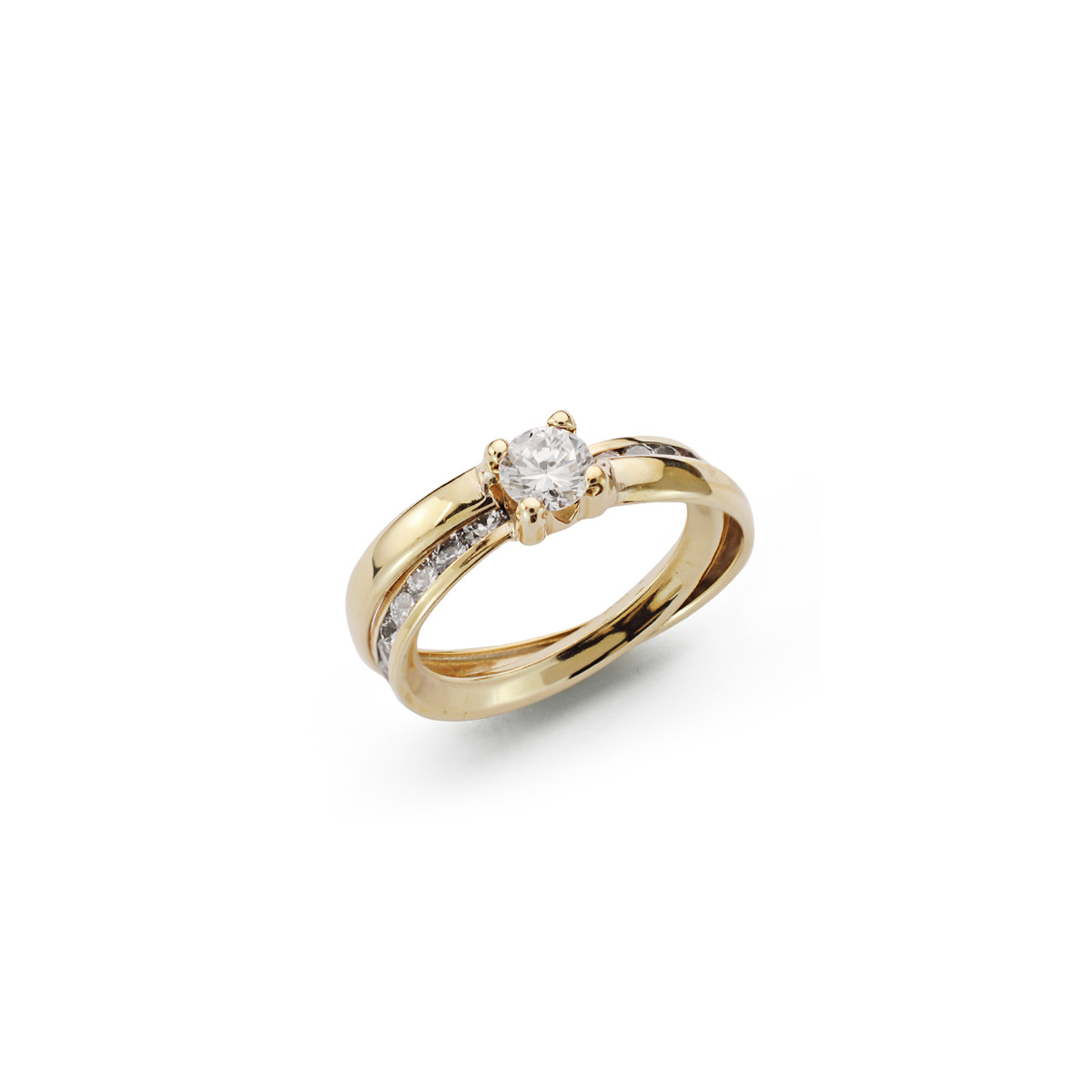 9K SOLITARIO ORO AMARILLO BANDAS CON CIRCONITAS EN CARRIL Y CIRCONITA CON GARRAS. ANCHO: 5 MM