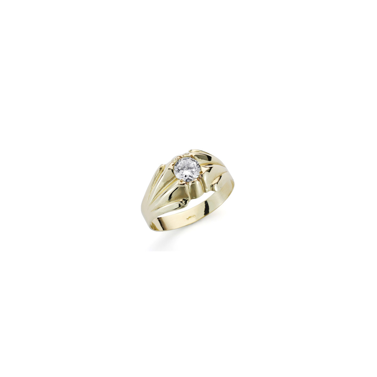 9K SOLITARIO ORO AMARILLO HUECO EN BRILLO CON CIRCONITA DE 5  MM. ANCHO: 10 MM