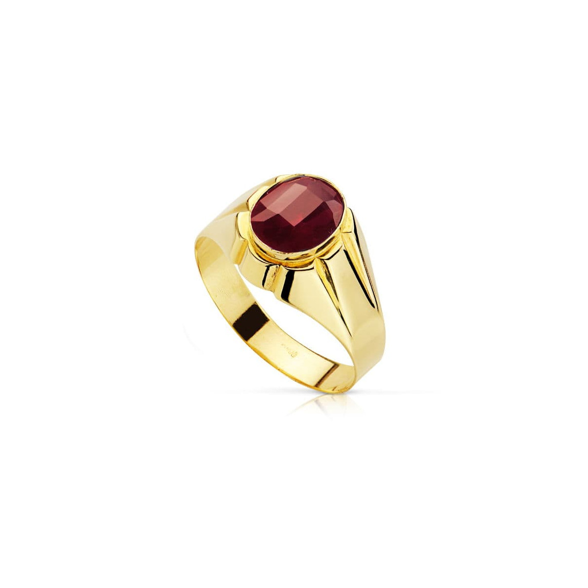 9K SELLO ORO AMARILLO HUECO PIEDRA OVAL RUBI SPINEL 10X8 MM