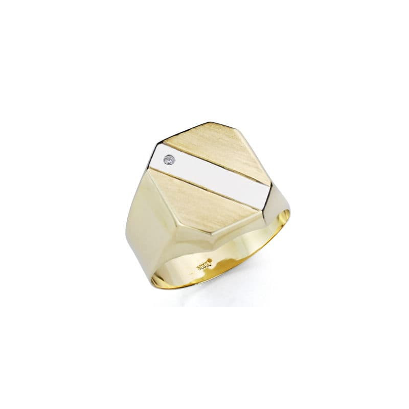 9K SELLO ORO AMARILLO BANDA ORO BLANCO CON CIRCONITA HUECO. MEDIDA: 17 X 13,5 MM