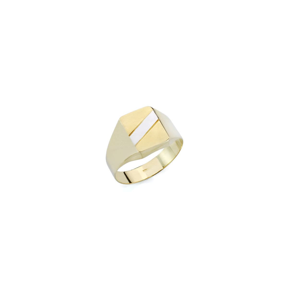 9K SELLO ORO AMARILLO BANDA ORO BLANCO HUECO EN BRILLO. ZONA GRABADO: 15X10,5 MM