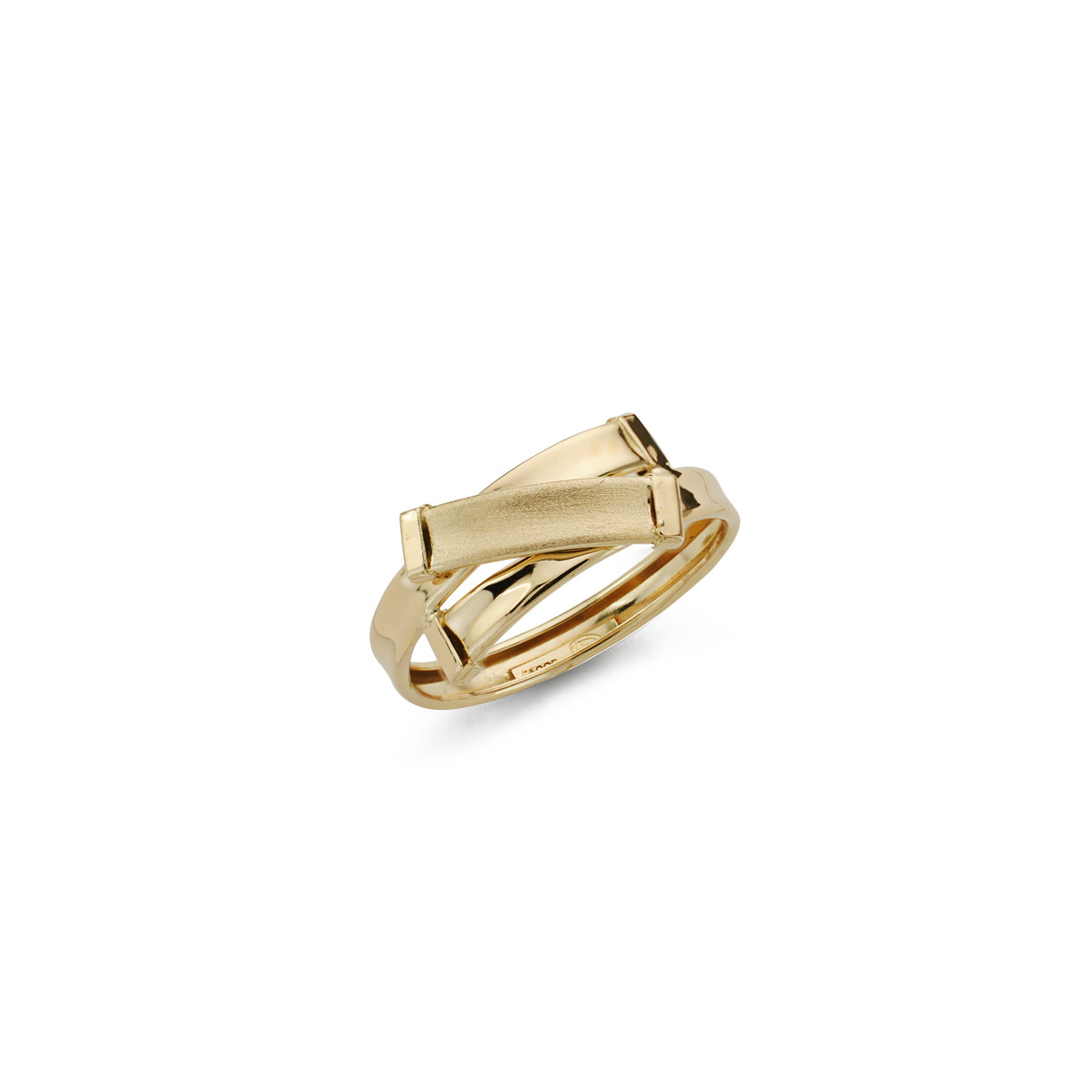 9K SORTIJA ORO AMARILLO DOBLE CUERPO BANDAS MATE Y BRILLO. ANCHO: 8 MM