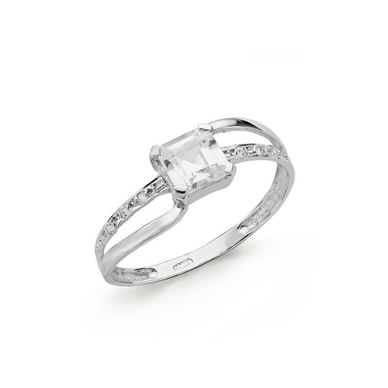 9K SORTIJA SOLITARIO ORO BLANCO CIRCONITA CENTRAL CARRE 5X5 MM. ANCHO: 6 MM