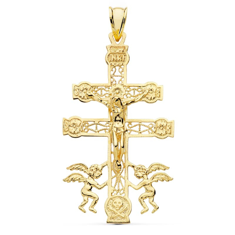 9K CRUZ ORO AMARILLO CARAVACA 49X27 MM