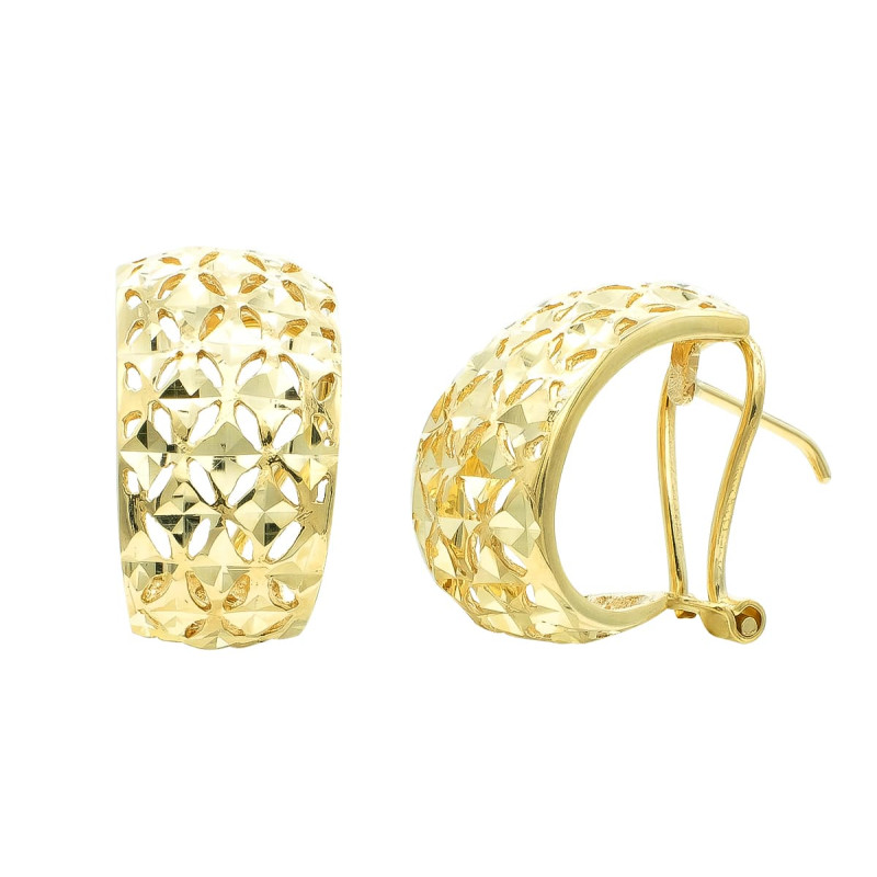 9K PENDIENTES ORO AMARILLO CALADOS TALLADOS 17X10 MM CIERRE OMEGA
