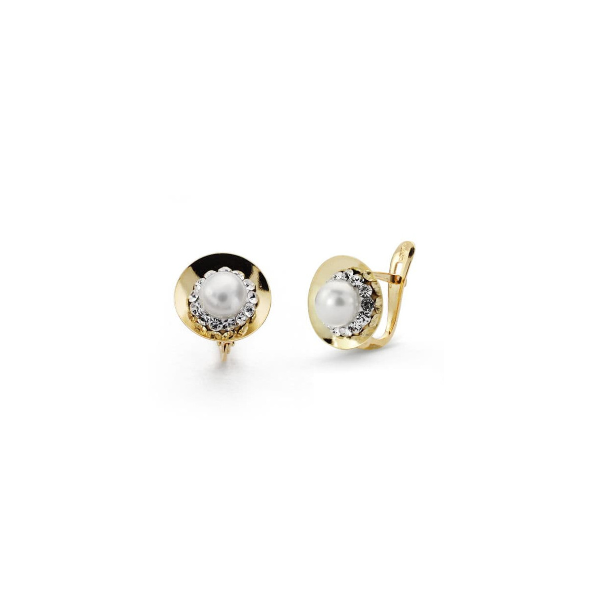 9K PENDIENTES ORO BICOLOR PERLA 10X10 MM CIERRE CATALAN