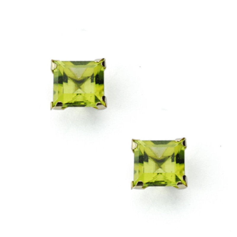 9K PENDIENTES ORO AMARILLO CUADRADOS OLIVINA NATURAL 1,42 QTS. MEDIDA: 5X5 MM. CIERRE PRESION