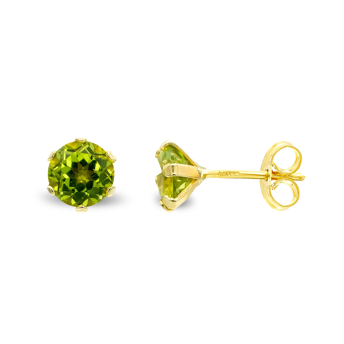 9K PENDIENTES ORO AMARILLO OLIVINA GARRAS 5MM CIERRE PRESION