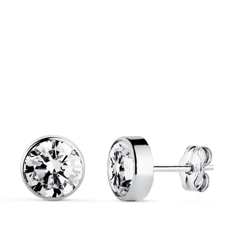 9K PENDIENTES ORO BLANCO 7 MM CHATON CIRCONITA CIERRE PRESION