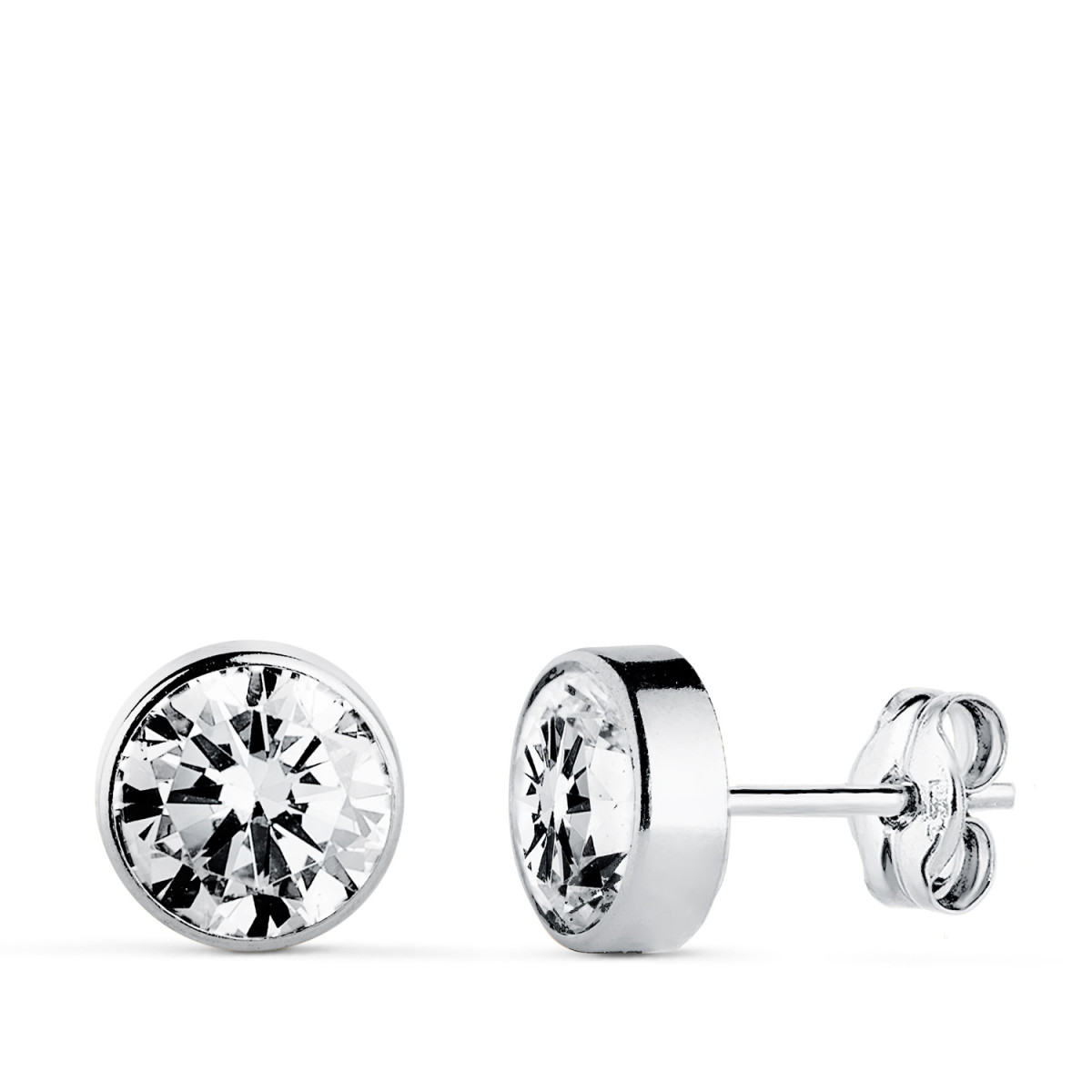 9K PENDIENTES ORO BLANCO 7 MM CHATON CIRCONITA CIERRE PRESION