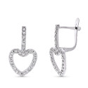 9K PENDIENTES ORO BLANCO DOS CUERPOS CORAZON CIRCONITA 20X10 MM CIERRE CATALAN