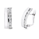 9K PENDIENTES ORO BLANCO BANDAS Y CIRCONITA 16X7 MM CIERRE CATALAN