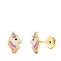 9K PENDIENTES UNICORNIO ESMALTE 8.5 X 5.5MM