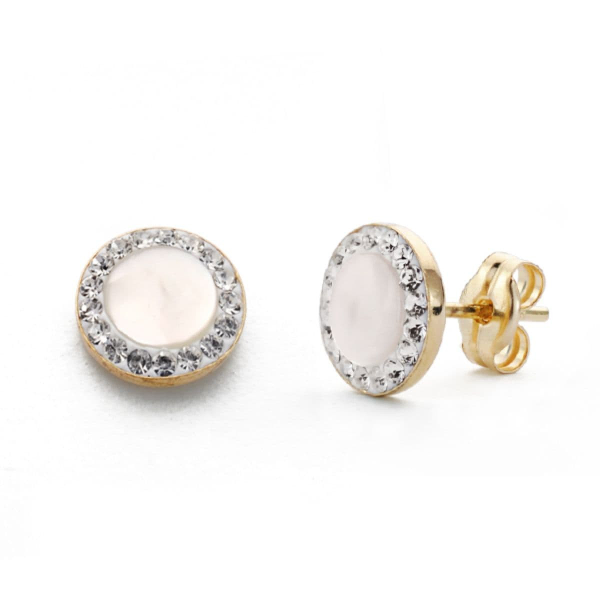 9K PENDIENTES ORO AMARILLO REDONDOS 7 MM CON NACAR. CIERRE PRESION