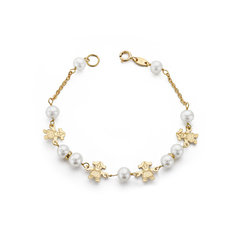9K PULSERA ORO AMARILLO CON PERLAS DE 5,5 MM Y MUÑECAS. LARGO: 17 CM