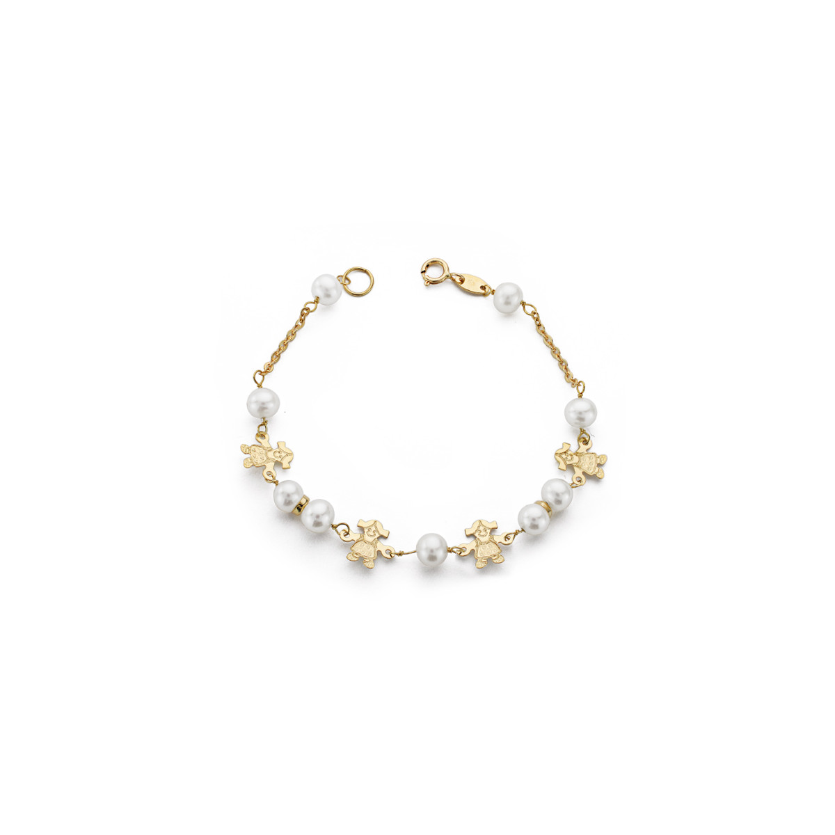 9K PULSERA ORO AMARILLO CON PERLAS DE 5,5 MM Y MUÑECAS. LARGO: 17 CM