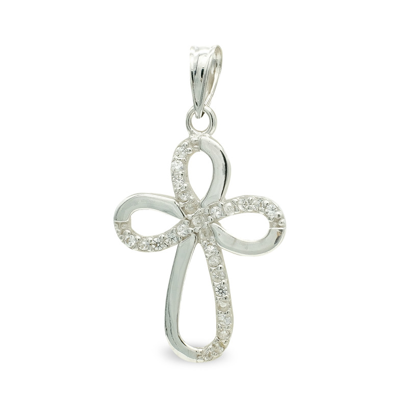 9K CRUZ ORO BLANCO CIRCONITA 24X16 MM