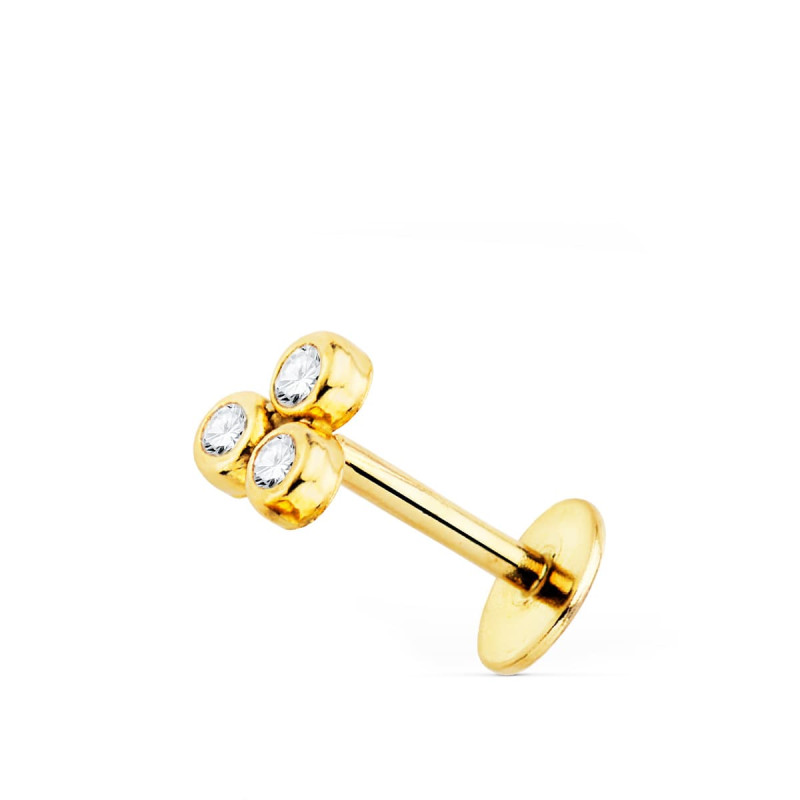 9K PIERCING OREJA ORO AMARILLO TRIANGULO CON CIRCONITA 5X3.5 MM (UNIDAD)