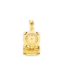 9K MEDALLA ORO AMARILLO RECTANGULO NIÑO DE LA HORA CON RELOJ TALLADA 19X11 MM