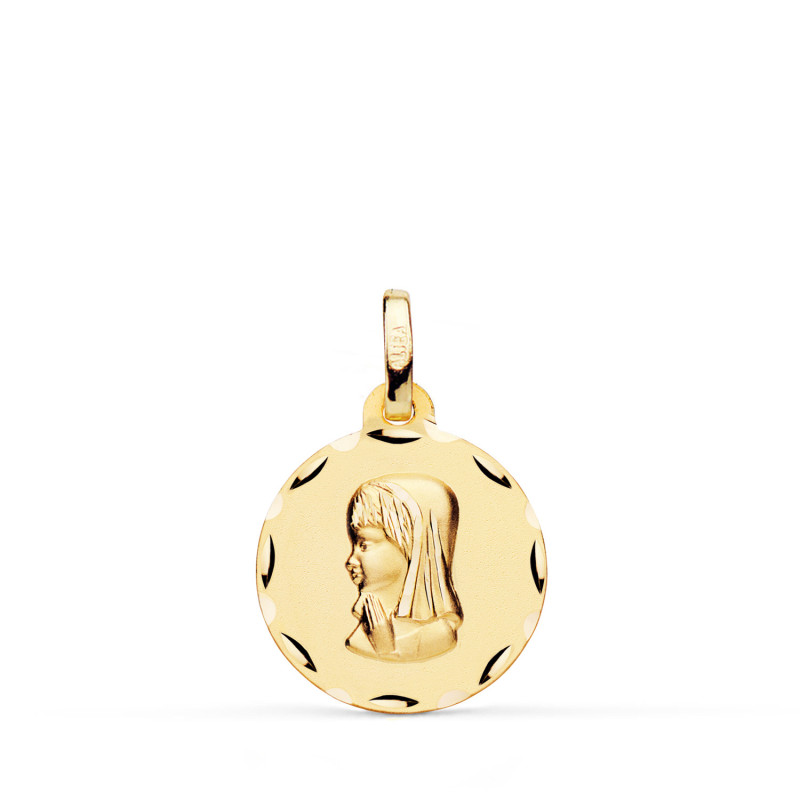 9K MEDALLA ORO AMARILLO VIRGEN NIÑA PERFIL TALLADA. MEDIDA: 16 MM